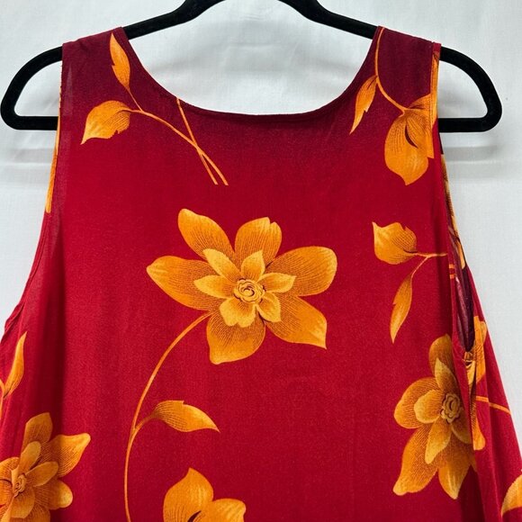 Jane Ashley Maxi Dress Womens L Sleeveless Waist Tie Floral Red Orange - Picture 5 of 10